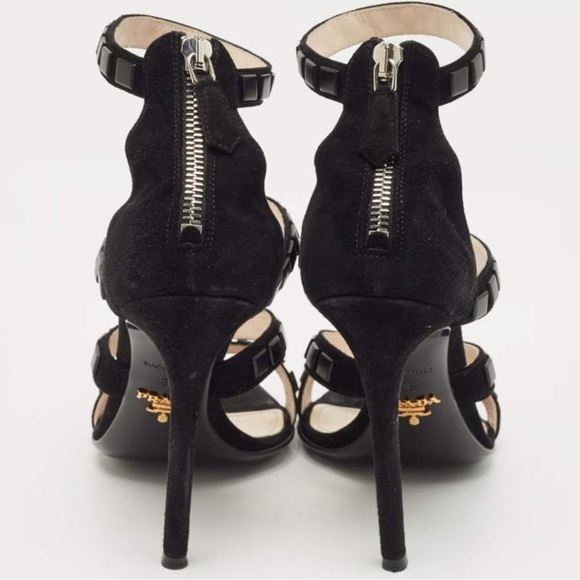 Prada Suede Studded Black Ankle Strap Sandals - Picture 5 of 5
